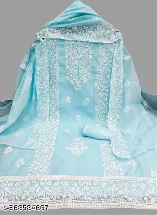 Embroidered Floral Patiala Suits for Women (Blue, Un Stitched)