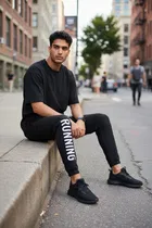 Cotton Blend Printed Track Pant for Men, Black 