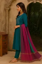 Rayon Embroidered Anarkali Women's Kurta with Pant & Dupatta Set 