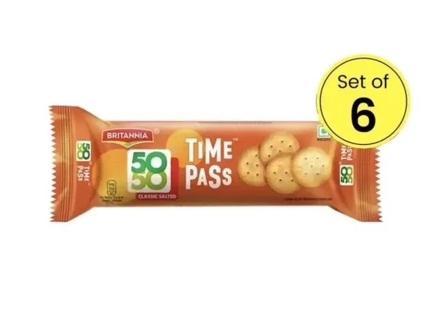 Britannia 50-50 Timepass Classic Salted Biscuits, 6X58 g (Pack Of 6)