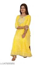 Rayon Printed Kurti for Women (Yellow, M)