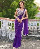Georgette Solid Saree For Women, Lavender