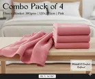 Combo Pack of 4 Arch Melange Fleece Blanket 380gms 120x220cm Pink