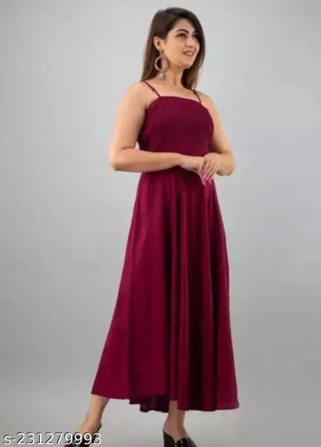 Poly Crepe Dress for Women (Maroon, XL)