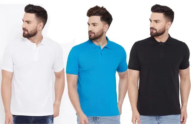 Polo Solid T-shirts for Men, Pack of 3 (Multicolor, XXL)