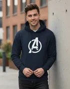Fleece Printed Hoodie for Men, Dark Blue 