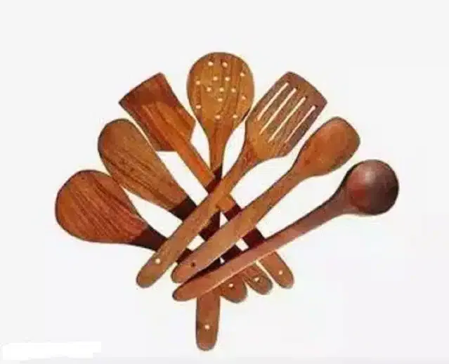 Serving and Cooking Spoon Spatula Set (Brown, Set of 7)