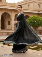 Chinnon Embellished Saree For Women, Black