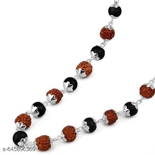 Karungali & Rudraksha Mala Silver Plated 54 Beads for Men (Black)