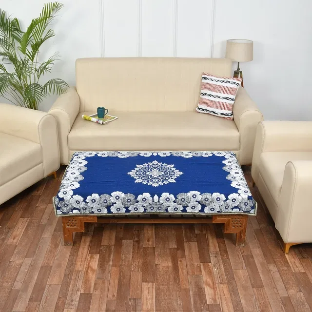 Jute Printed Table Cloth (Blue & Silver, 40x60 inches)