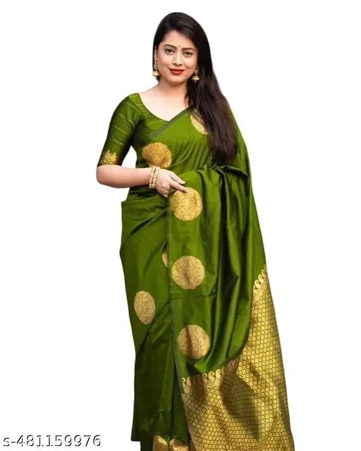 Banarasi Silk Printed Saree for Women, Green (6.3 m)