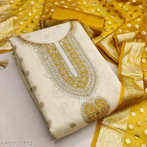 Chanderi Silk Punjabi/All Over Suits (Yellow, 6.85 meter for Women (3XL)