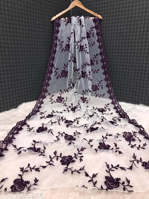 Embroidered Punjabi Net Botanical Sewing & Embroidery (White, Free Size)