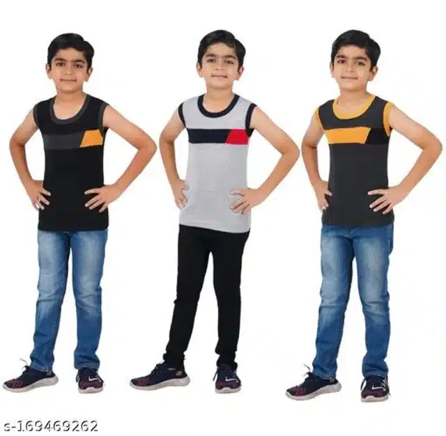 Cotton Vest for Boys (Multicolor, 8-9 Years) (Pack of 3)