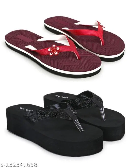 Twosoft Flip-flops for Women (Multicolor, 4) Pack of 2