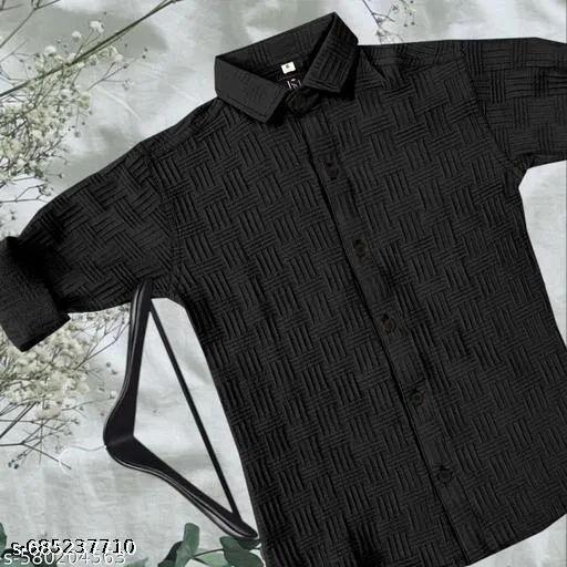 Solid Cotton Blend Spread Collar Long Sleeves Shirt for Boys (Black, 11-12 Years)