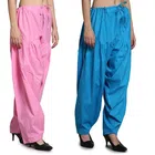 Cotton Solid Salwar for Women (Baby Pink & Blue, Free Size) (Pack of 2)