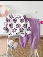 Hosiery Cotton Printed Clothing Set for Kids, Purple 