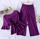 Poly Crepe Solid Clothing Set foor Girls, Purple 