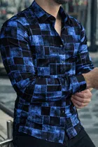 Lycra Geometric Print Shirt for Men, Blue 