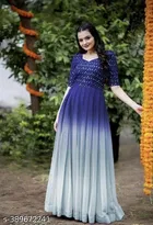 Colorblocked A-Line Gown for Women 