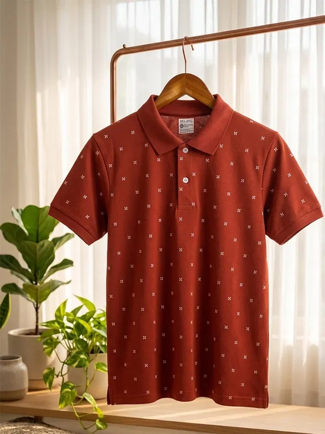 Printed Polo T-shirt for Men (Rust, L)