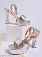 [114] Solid Synthetic Heel Sandals for Women 