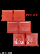 Plastic Plates for Kitchen, Red, Pack of 6