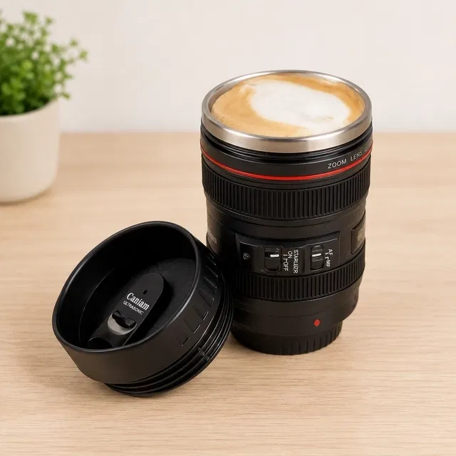 KS Camera Lens Coffee Mug with Plastic Lid (350 ml)