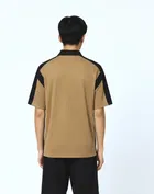 Cotton Blend Colorblocked Polo Neck T-Shirt for Men, Brown 