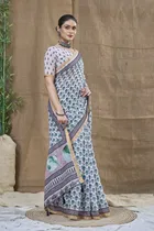 Silk Woven Design Saree for Women, Blue 