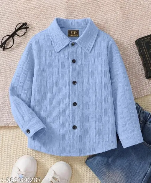 Self Design Cotton Blend Long Sleeves Polo for Boys (Aqua Blue, 3-4 Years)