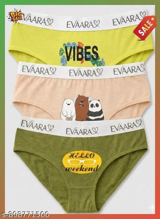 Evaara Front Sticker Cotton Hipster Briefs for Women, Pack of 3 (Yellow, 90cm)