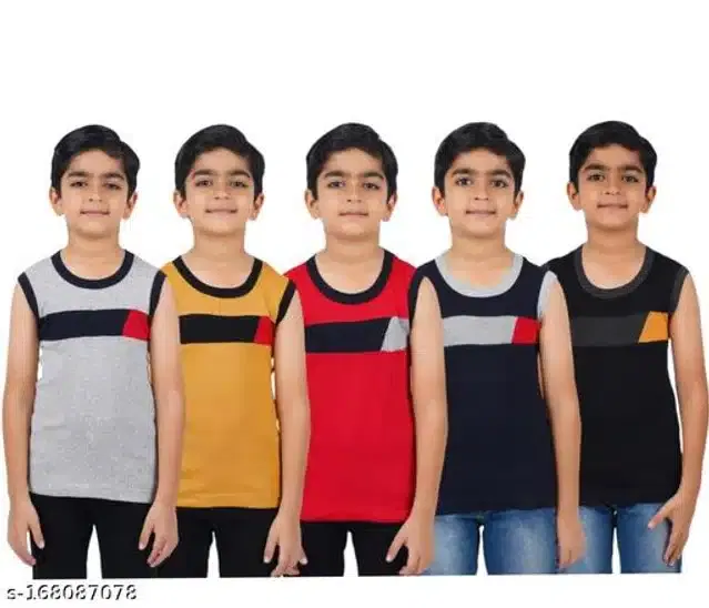 Cotton Vest for Boys (Multicolor, 3-4 Years) (Pack of 5)