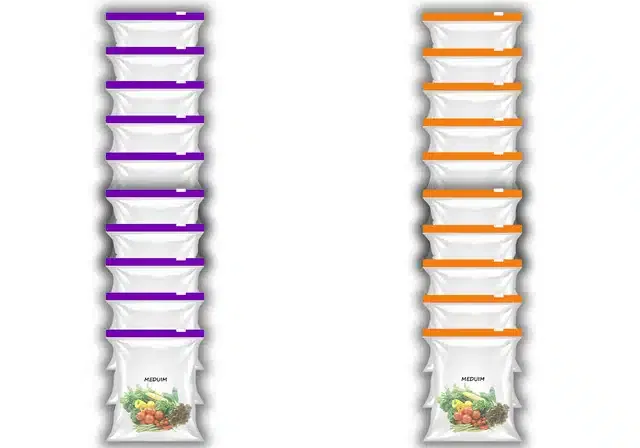 Ziplock Food Storage Pouch for Fridge (Pack of 20, 9x10 Inches) (Purple & Orange)