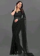 Net Solid Saree for Women 