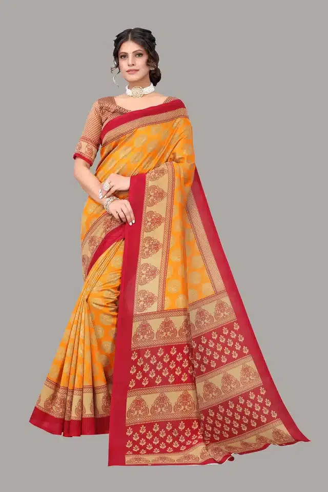 Saree with Unstitched Blouse for Women (Mustard, 5.95 m)