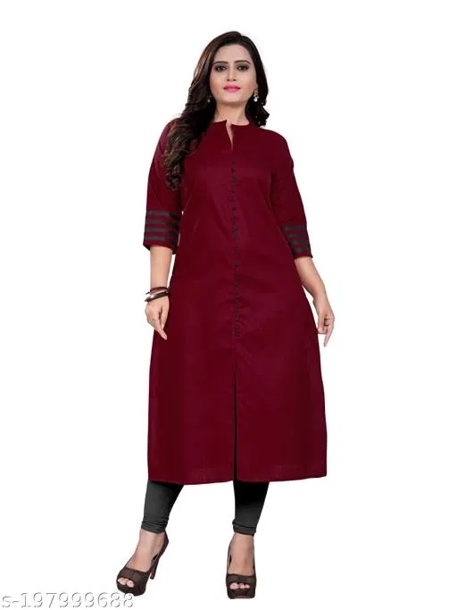 Pom-Pom Cotton Kurti for Women (Maroon, XXL)