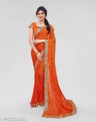 Georgette Printed Saree for Women, Orange 