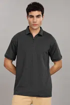 Cotton Blend Polo Neck T-Shirt for Men (Black, M)