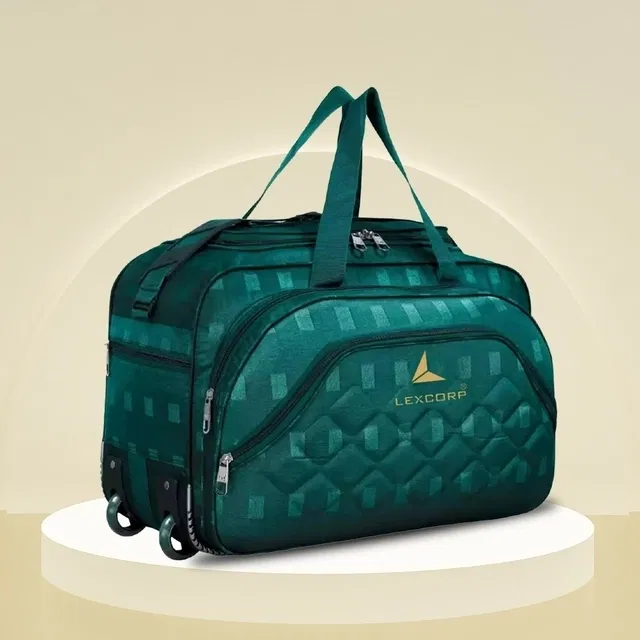 Polyster 65 L Trolley Duffel Bag with Wheels(Green),Criss Cross Square Box Design Duffle Trolley Bag