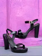 [174] Black Solid Open Toe High-Top Heel Sandals for Women 