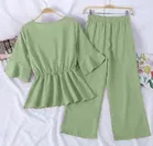 Poly Crepe Solid Clothing Set foor Girls, Light Green 