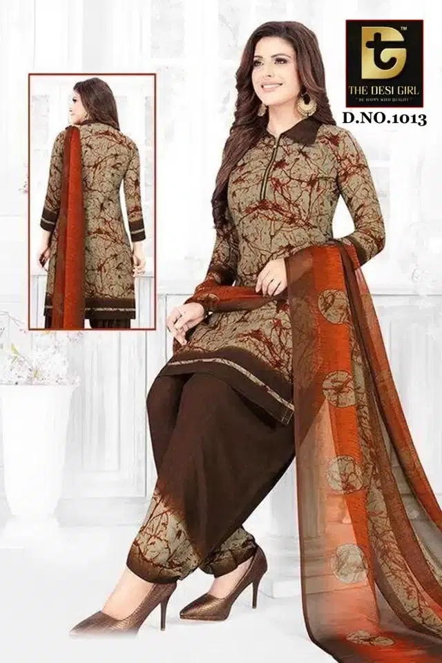Synthetic Unstitched Dress Material for Women & Girls (Brown)