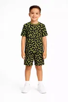 Cotton Geometric Print Clothing Set for Boys, Olive 