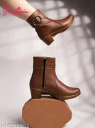 Shoetopia Solid Women's Synthetic Heeled Boots - Brown 