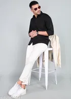 Polycotton Solid Shirts for Men, Black 