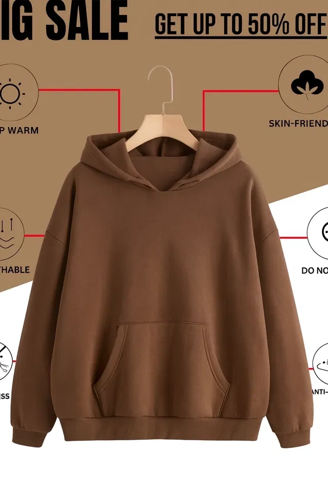 Fleece Solid Fleece Hoodie for Men (Brown, M)
