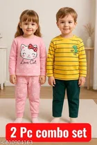 Hosiery Cotton Printed Clothing Set for Kids, Multicolor, Pack of 2 