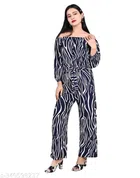 Crepe Printed Jumpsuit for Women & Girls (Navy Blue, S)